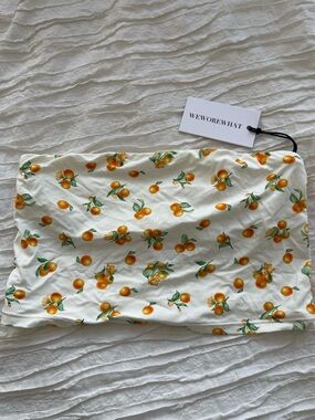 WeWoreWhat White Strapless Tube Top with Orange Fruit Print